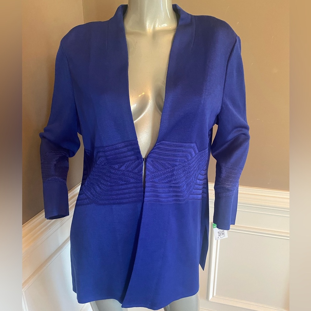 NWT Misook Heritage Fit  Blue Open Front Sweater size M